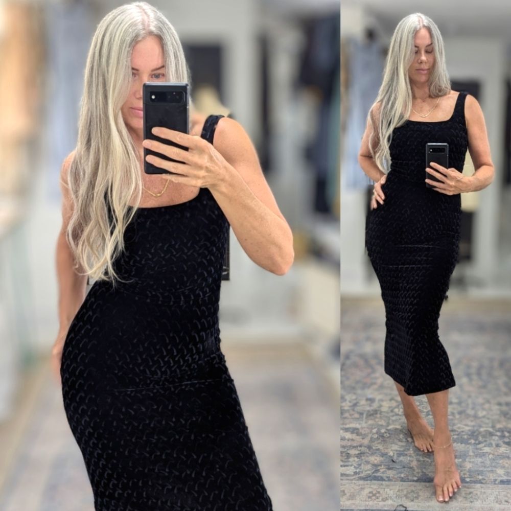 Vintage Black Velvet Cocktail Midi Dress